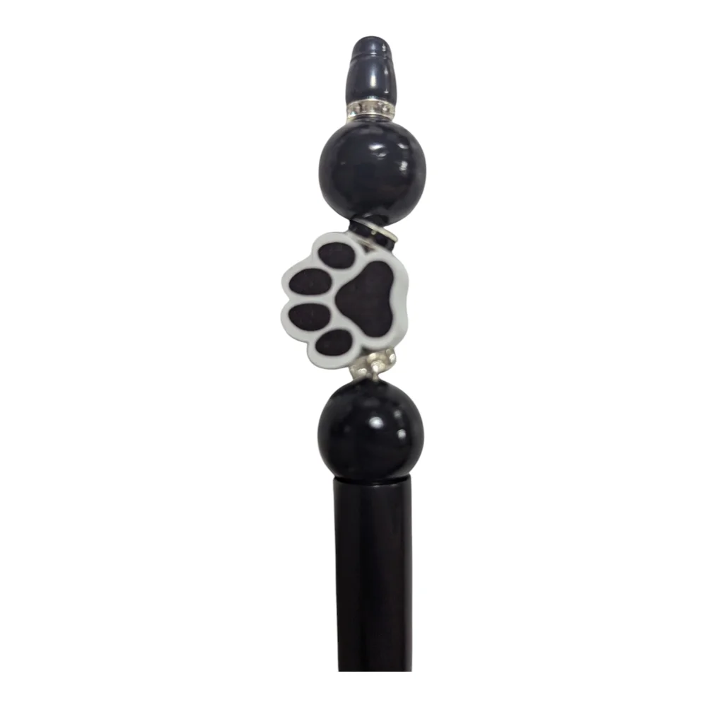 Hand Crafted black Paw Print Beaded Pen rhinestones Ball Point NEW